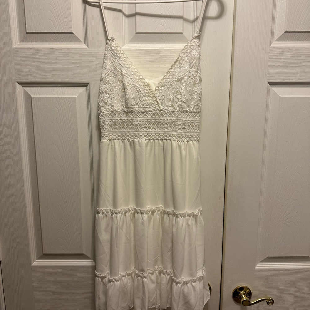 White Lace Spaghetti Strap Dress